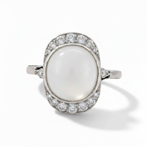 54 Art déco - Bague en or 18k, pierre de lune et diamants 58 Facettes RI-1083