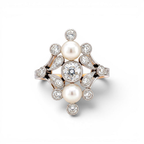 49 Art Nouveau - Bague en or 18k, perles et diamants 58 Facettes RI-1061