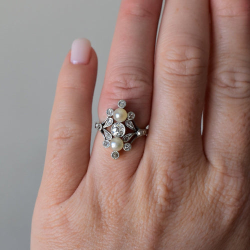 49 Art Nouveau - Bague en or 18k, perles et diamants 58 Facettes RI-1061