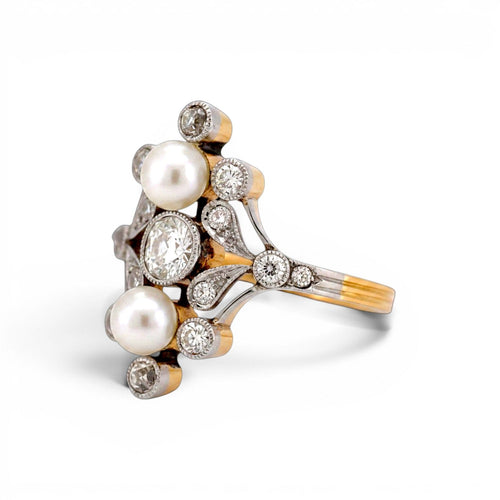 49 Art Nouveau - Bague en or 18k, perles et diamants 58 Facettes RI-1061