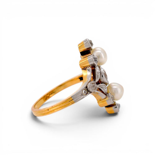 49 Art Nouveau - Bague en or 18k, perles et diamants 58 Facettes RI-1061