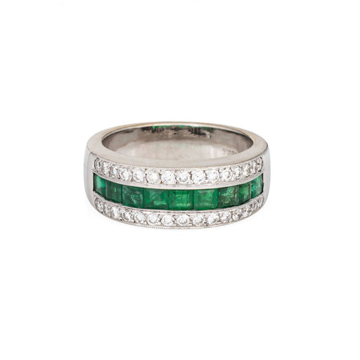 Bague 54 Bague bandeau diamants et émeraudes en or blanc 18 carats 58 Facettes G14005