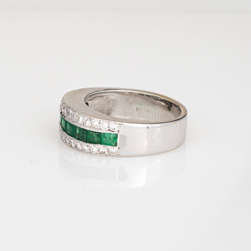 Bague 54 Bague bandeau diamants et émeraudes en or blanc 18 carats 58 Facettes G14005