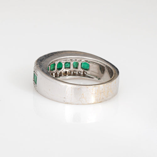 Bague 54 Bague bandeau diamants et émeraudes en or blanc 18 carats 58 Facettes G14005