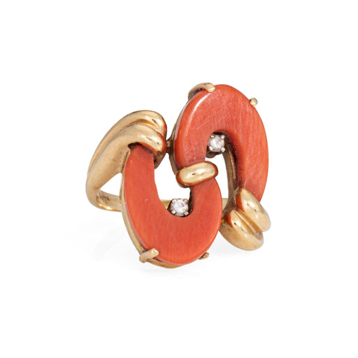 Bague 48 Bague cocktail vintage - Motif tourbillon corail et diamants en or jaune 14k 58 Facettes G13997
