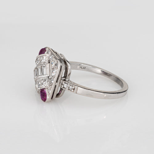 Bague 55 Art déco - Bague carrée en platine 900, diamants et rubis, années 1920 58 Facettes G14072