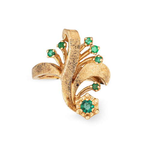 Bague 52 Bague vintage années 1960 à émeraudes en or jaune 14k 58 Facettes G14070