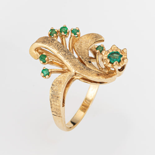 Bague 52 Bague vintage années 1960 à émeraudes en or jaune 14k 58 Facettes G14070
