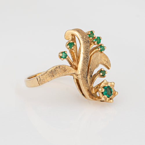 Bague 52 Bague vintage années 1960 à émeraudes en or jaune 14k 58 Facettes G14070