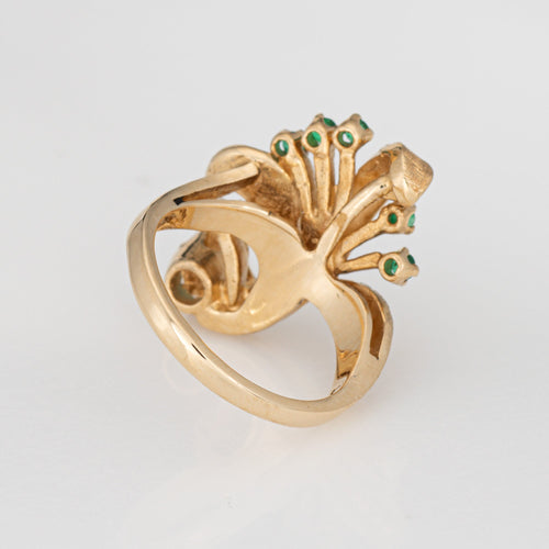 Bague 52 Bague vintage années 1960 à émeraudes en or jaune 14k 58 Facettes G14070