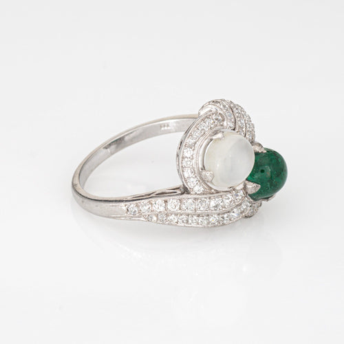 Bague 62 Bague Art déco vintage en platine 900, émeraude, pierre de lune et diamants 58 Facettes G14027