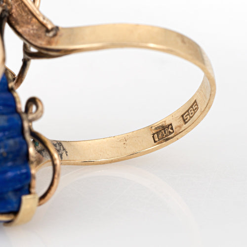Bague 52 Bague insecte vintage en or jaune 14k avec diamants, sodalite et rubis 58 Facettes G13998