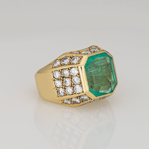 Bague 49 Bague vintage années 1980 émeraude colombienne et diamants en or jaune 18k 58 Facettes G14081