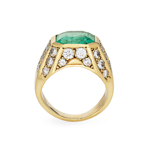 Bague 49 Bague vintage années 1980 émeraude colombienne et diamants en or jaune 18k 58 Facettes G14081