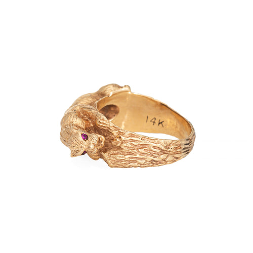 Bague 59 Bague panthère vintage en or jaune 14k, pierres rouges 58 Facettes G14085