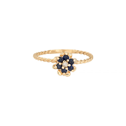 Bague Bague tulipe vintage en or jaune 14 carats, saphirs et diamant 58 Facettes G14094