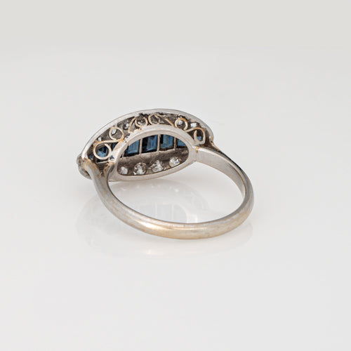 Bague 56 Bague Art déco vintage en or blanc 18 ct et platine, diamants et saphirs 58 Facettes G14119