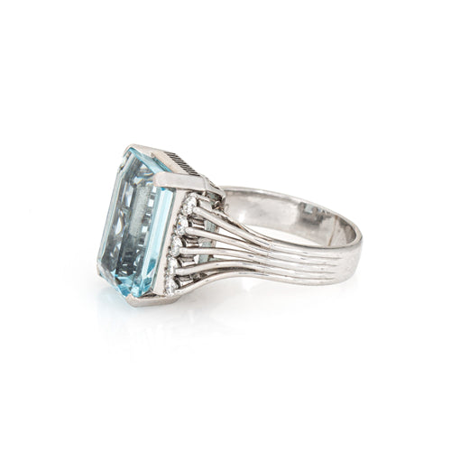 Bague 52 Bague cocktail aigue-marine 7,28 ct et diamants en platine 900 58 Facettes G14156