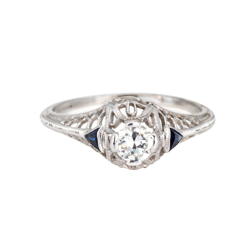 Bague 52 Bague Art déco - Bague en or blanc 14k avec diamant et saphirs 58 Facettes G1105