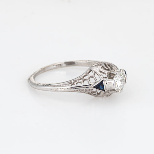Bague 52 Bague Art déco - Bague en or blanc 14k avec diamant et saphirs 58 Facettes G1105