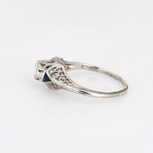 Bague 52 Bague Art déco - Bague en or blanc 14k avec diamant et saphirs 58 Facettes G1105