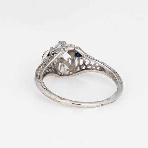 Bague 52 Bague Art déco - Bague en or blanc 14k avec diamant et saphirs 58 Facettes G1105
