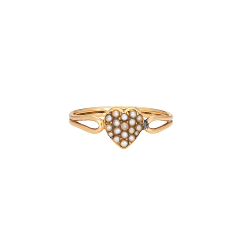 Bague Bague cœur victorienne ancienne en or jaune 18 ct et perles 58 Facettes G14131