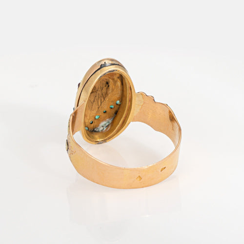 Bague 56 Belle Époque - Bague ancienne en or jaune 18 carats, diamants, rubis et émeraudes 58 Facettes G14137