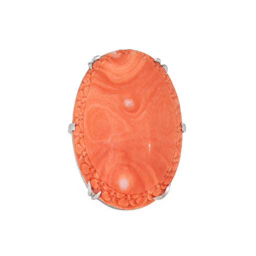 Bague 52 Bague cocktail vintage en or blanc 14 carats et corail sculpté 58 Facettes G14159