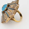 Bague 56 Bague cocktail vintage en or jaune 14k émail bleu, taille 56 (FR) 58 Facettes G14147