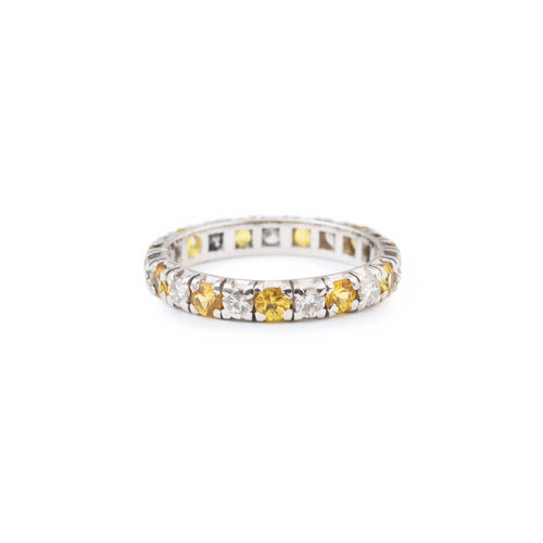 Bague 54 Alliance - Bague tour complet en or gris 18 carats saphirs jaunes et diamants 58 Facettes B387