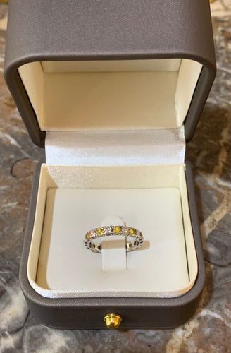 Bague 54 Alliance - Bague tour complet en or gris 18 carats saphirs jaunes et diamants 58 Facettes B387