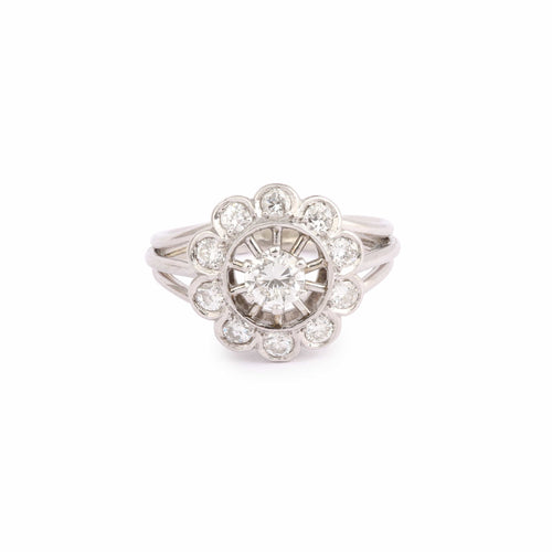 Bague 53 Bague marguerite - Diamants en platine et or gris 18 carats 58 Facettes BD215