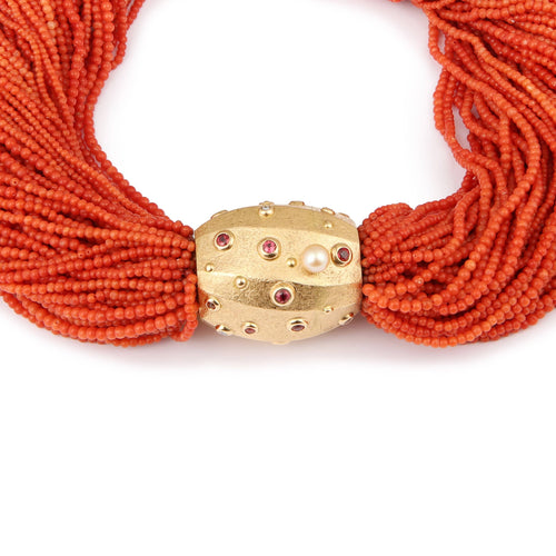 Collier Collier torsadé en or jaune 18 carats et corail 58 Facettes C161