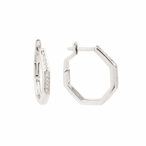 Boucles d'oreilles Créoles octogonales - Boucles d'oreilles en or gris 18 carats diamants 58 Facettes BO239