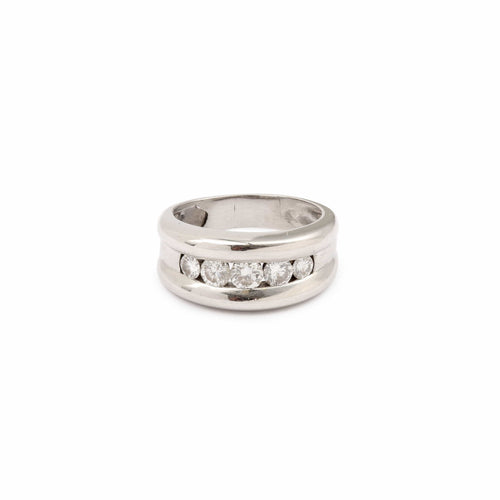 Bague 54 Bague jonc 5 diamants en or gris 18 carats 58 Facettes BD179