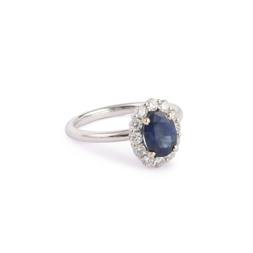Bague 53 Bague pompadour saphir 1,50 ct et diamants en or gris 18 carats 58 Facettes BSA105