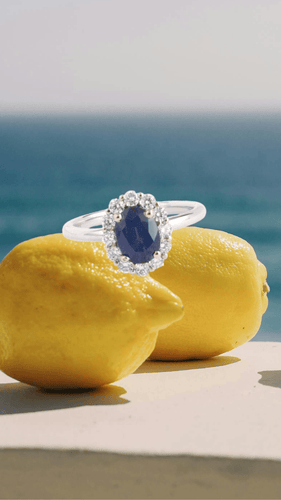 Bague 53 Bague pompadour saphir 1,50 ct et diamants en or gris 18 carats 58 Facettes BSA105