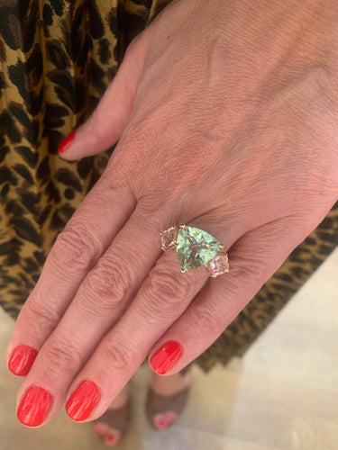 Bague 51 Bague trilogie béryl vert trillion 5 carats morganites en or rose 58 Facettes B380