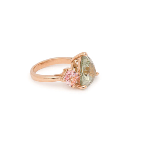Bague 51 Bague trilogie béryl vert trillion 5 carats morganites en or rose 58 Facettes B380