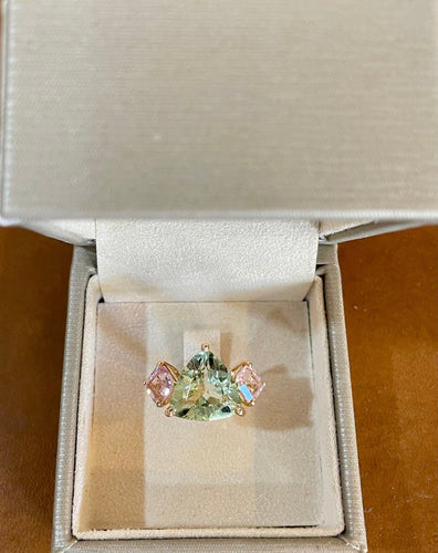 Bague 51 Bague trilogie béryl vert trillion 5 carats morganites en or rose 58 Facettes B380