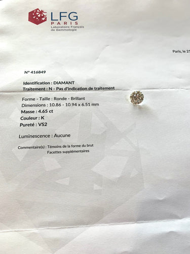 Bague Diamant - Pierre 4,65 carats avec certificat LFG 58 Facettes BD210