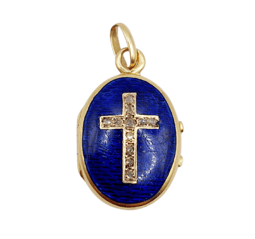 Pendentif porte-photo croix victorien en or 18k, diamants et émail 58 Facettes A07566