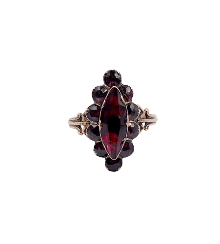 Antique marquise ring in 18k rose gold and garnets 