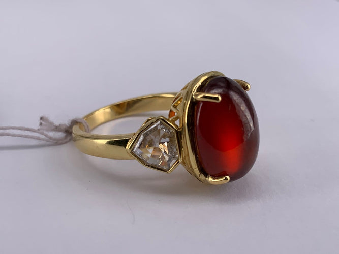 53 Trio de bagues en or jaune 18k, ambre et diamant 58 Facettes BA 874