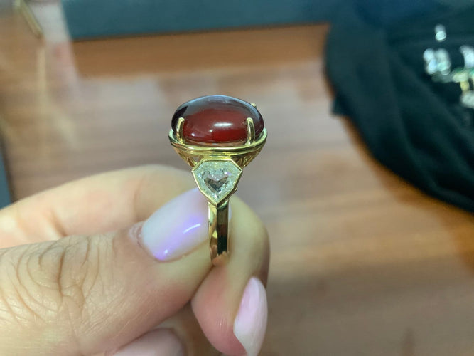 53 Trio de bagues en or jaune 18k, ambre et diamant 58 Facettes BA 874