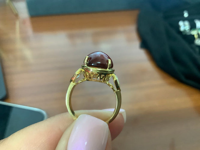 53 Trio de bagues en or jaune 18k, ambre et diamant 58 Facettes BA 874