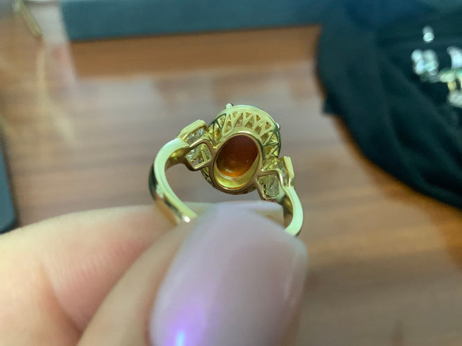53 Trio de bagues en or jaune 18k, ambre et diamant 58 Facettes BA 874