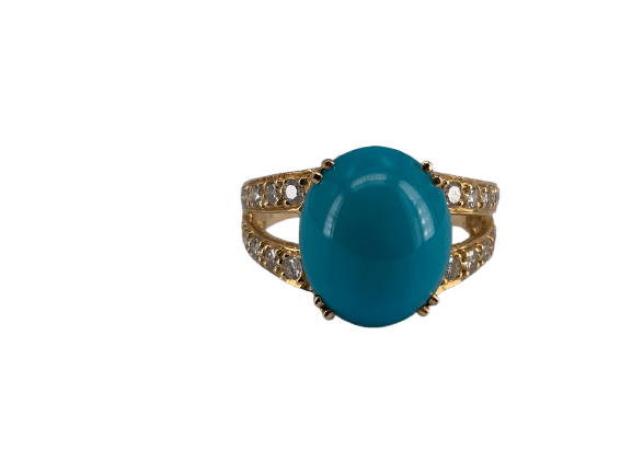 54 Bague en or jaune 18 carats, turquoise Sleeping Beauty et diamants 58 Facettes BA 797