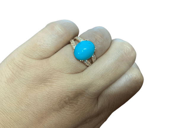 Anello in oro giallo 18 carati, turchese Sleeping Beauty e diamanti 